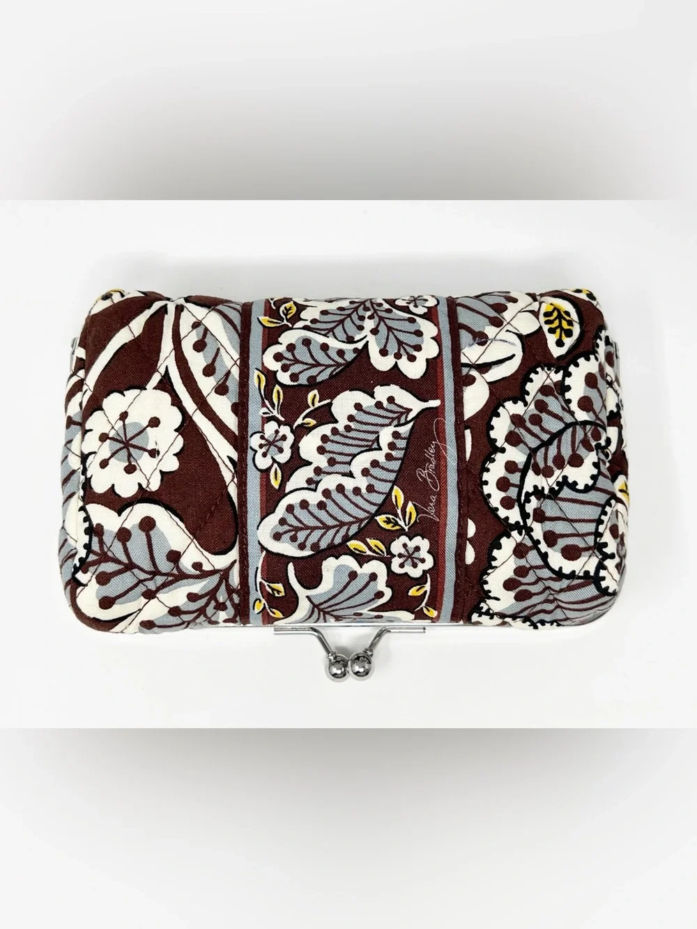 Vera Bradley State Blooms Floral Brown Kiss Lock Clutch/Makeup Bag